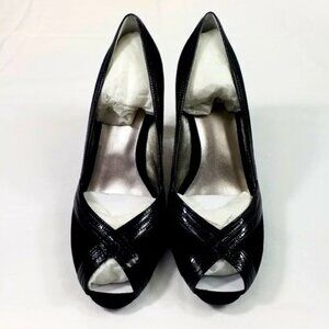 Ann Taylor Loft Black Sequin Suede Peep Toe Dress Pumps